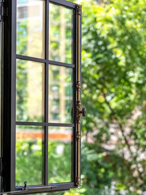 CW01 · Black — Open sash · decorative hardware detail