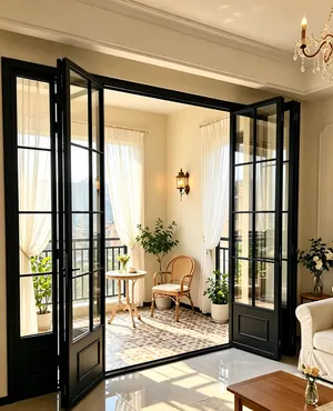 HF01 · Black — Balcony opening · grid glazing