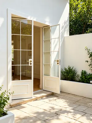 RD09 · Cream white — Open double doors · courtyard entrance