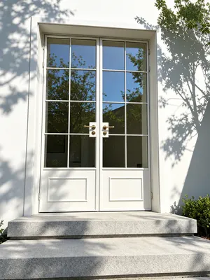 RD12 · Cream white — Closed double doors · stepped entrance